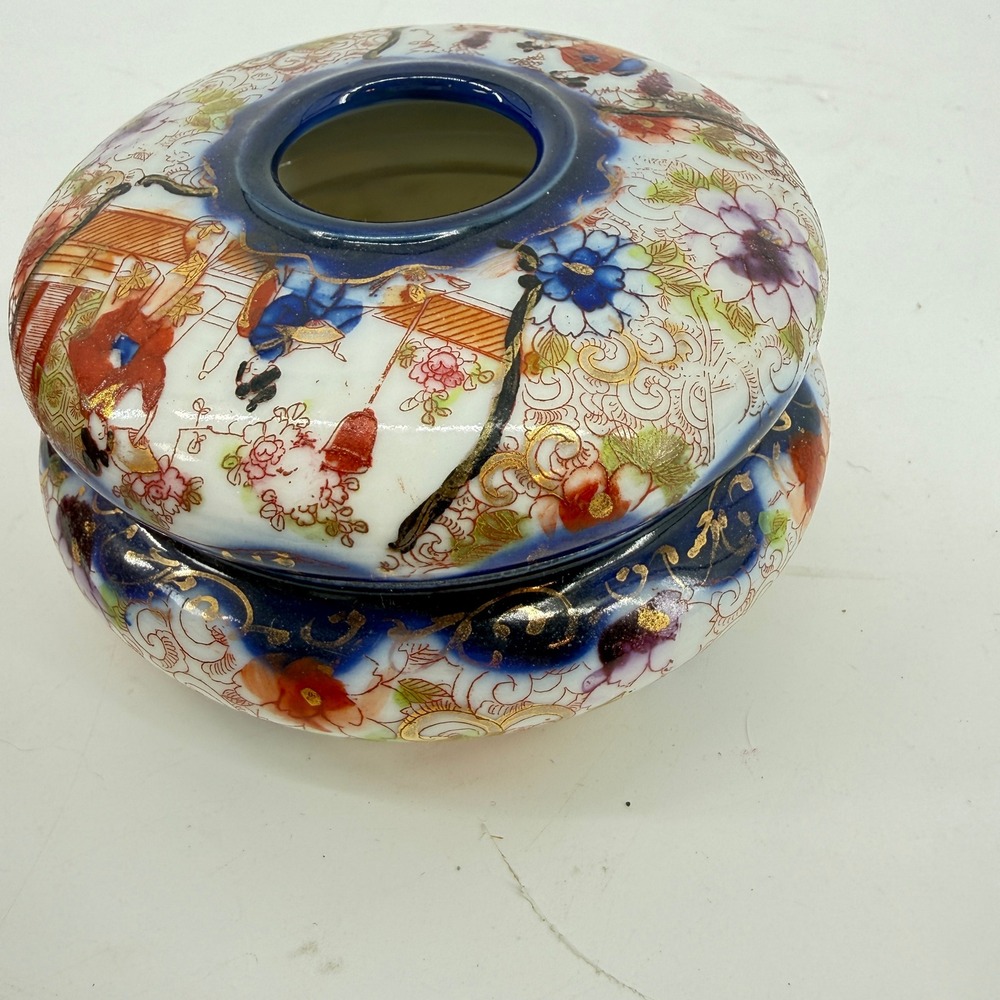 Vintage Porcelain Hair Receiver | Asian Hand Painted Dresser Vanity Jar - Picture 12 of 15